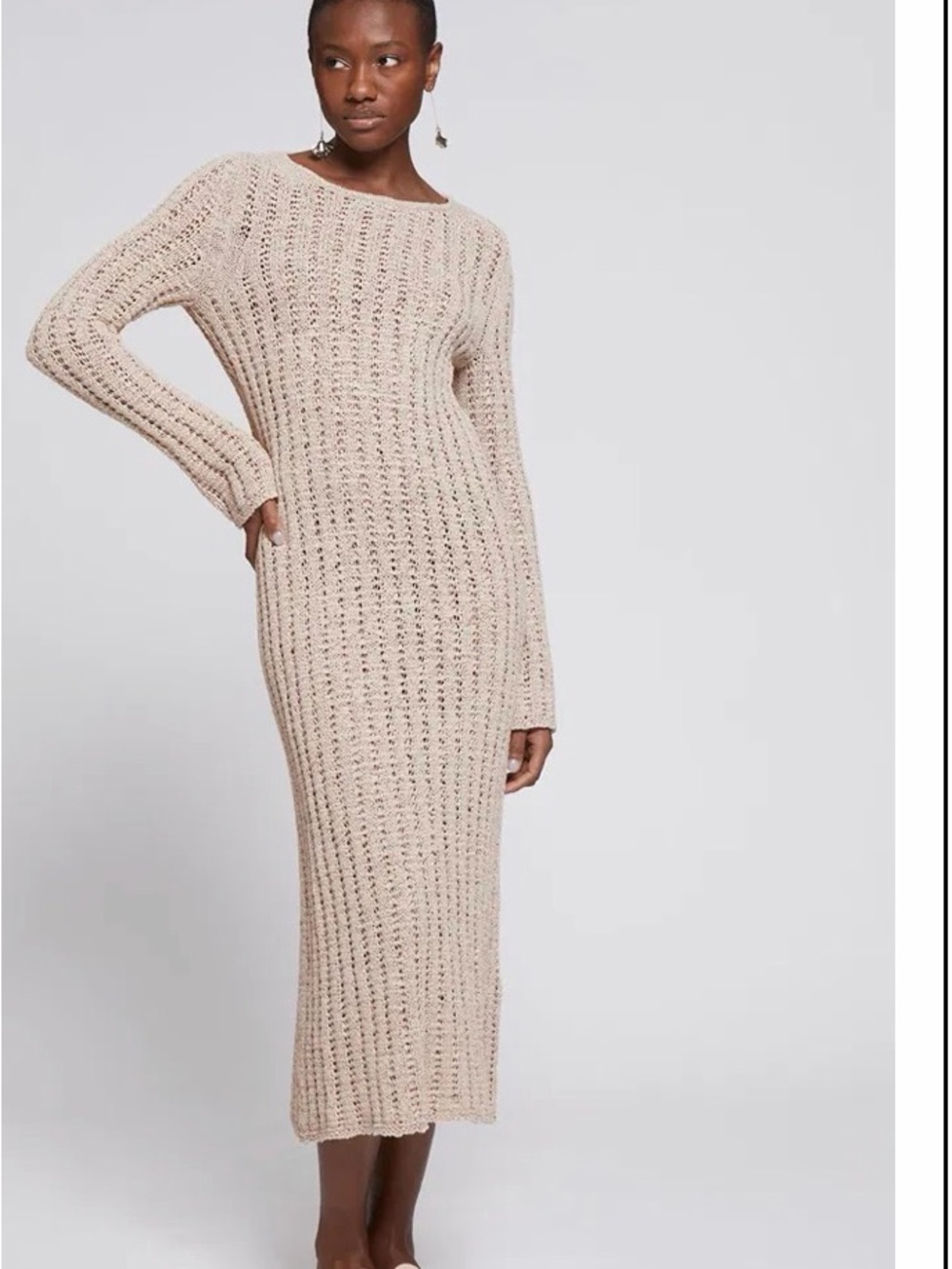 & Other Stories Cream Pointelle -Knit Midi Dress Crochet